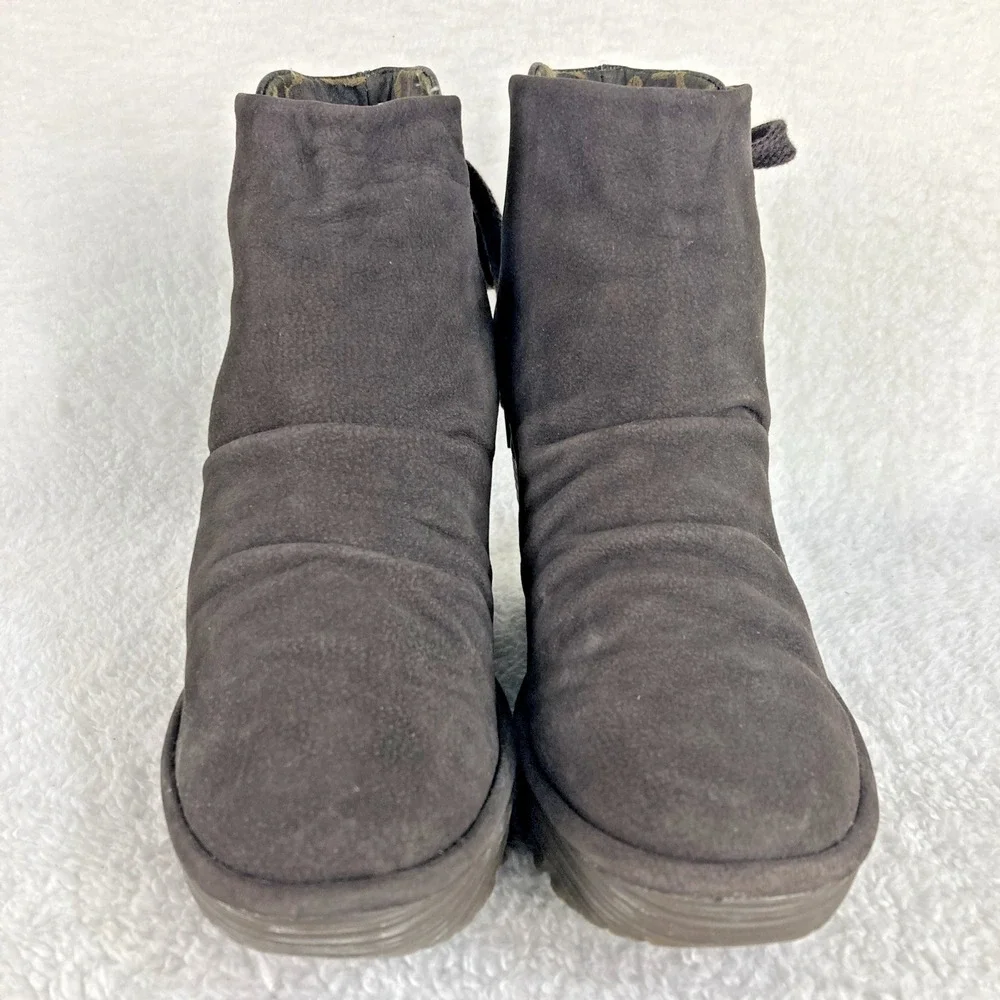 Fly London Yama Women's Suede Wedge Ankle Boots EU 37 US‎ 6.5-7  Gray Boho
